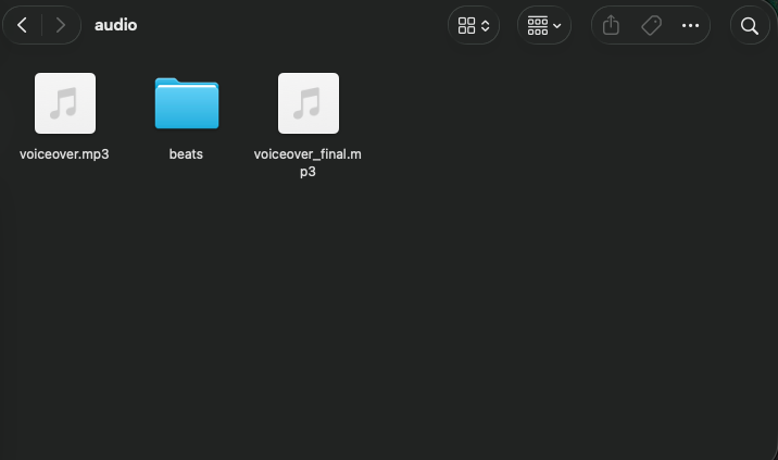 Arquivos de áudio gerados — voiceover e beats